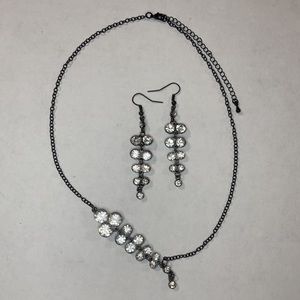 NEW Plated Hematite Rhinestone Cascade Necklace & Earrings Set